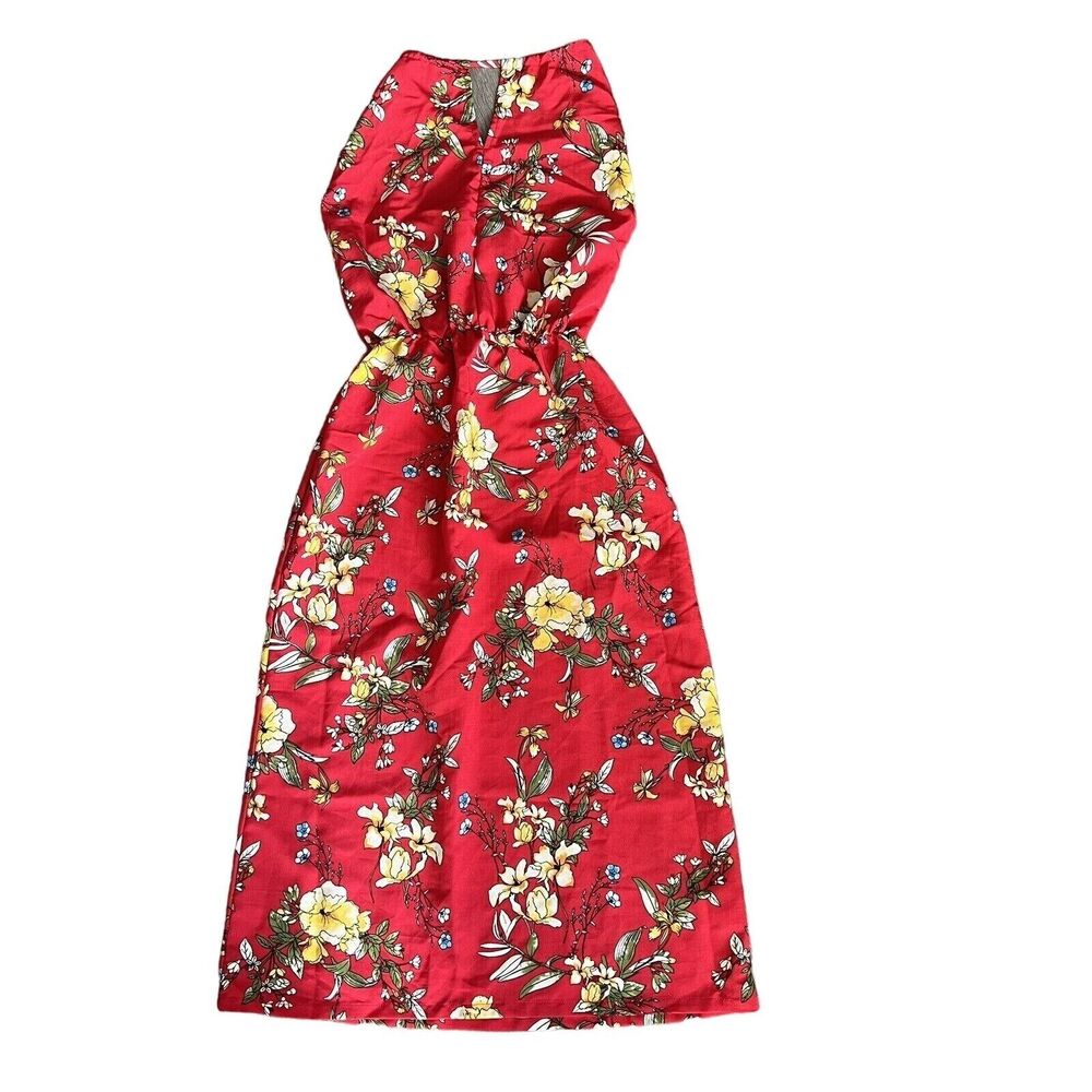 Velvet Torch Los Angeles Dress Womens Small Floral Halterneck Elastic Waist Red